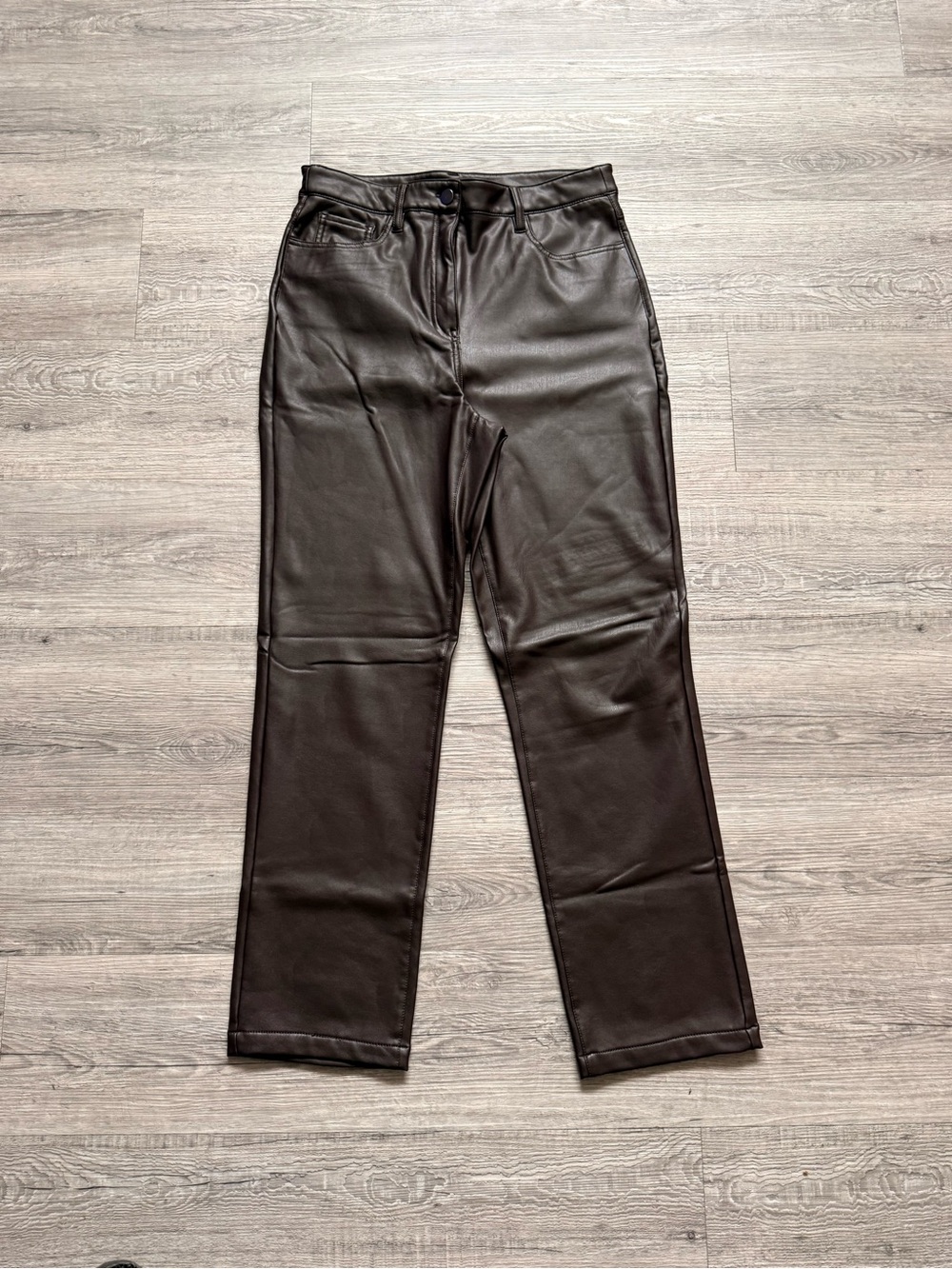 Reitmans Tall Dark Brown Faux Leather Boot-Cut Pants